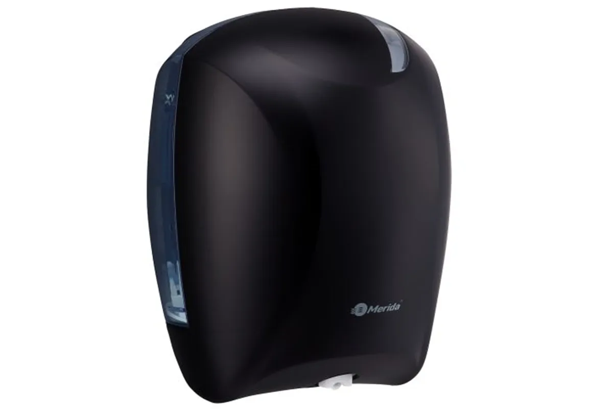 Pojemnik na papier toaletowy lub ręczniki w roli w systemie listkowym CENTER PULL, tworzywo ABS, czarny
 Merida BJC702