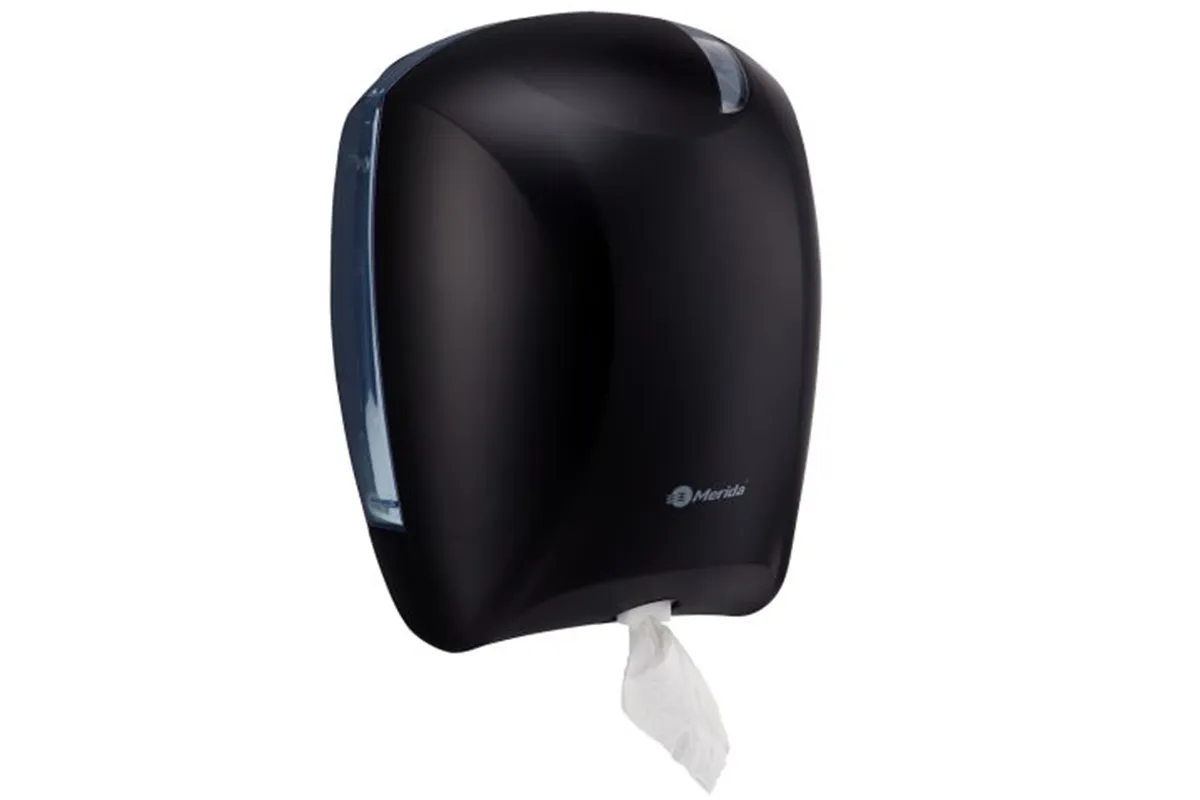 Pojemnik na papier toaletowy lub ręczniki w roli w systemie listkowym CENTER PULL, tworzywo ABS, czarny
 Merida BJC702