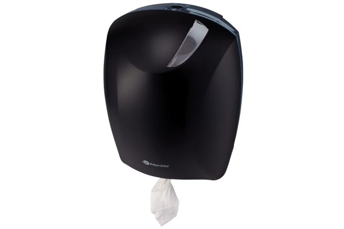 Pojemnik na papier toaletowy lub ręczniki w roli w systemie listkowym CENTER PULL, tworzywo ABS, czarny
 Merida BJC702