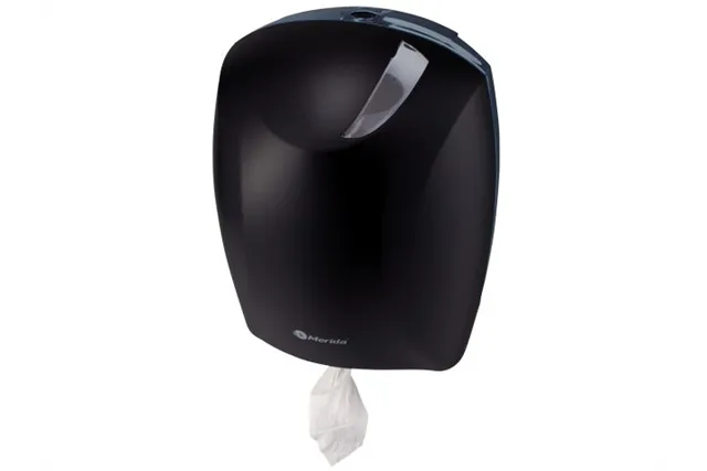 Pojemnik na papier toaletowy lub ręczniki w roli w systemie listkowym CENTER PULL, tworzywo ABS, czarny
 Merida BJC702