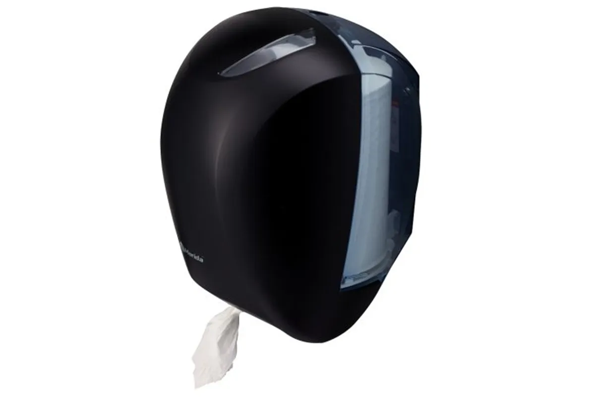 Pojemnik na papier toaletowy lub ręczniki w roli w systemie listkowym CENTER PULL, tworzywo ABS, czarny
 Merida BJC702