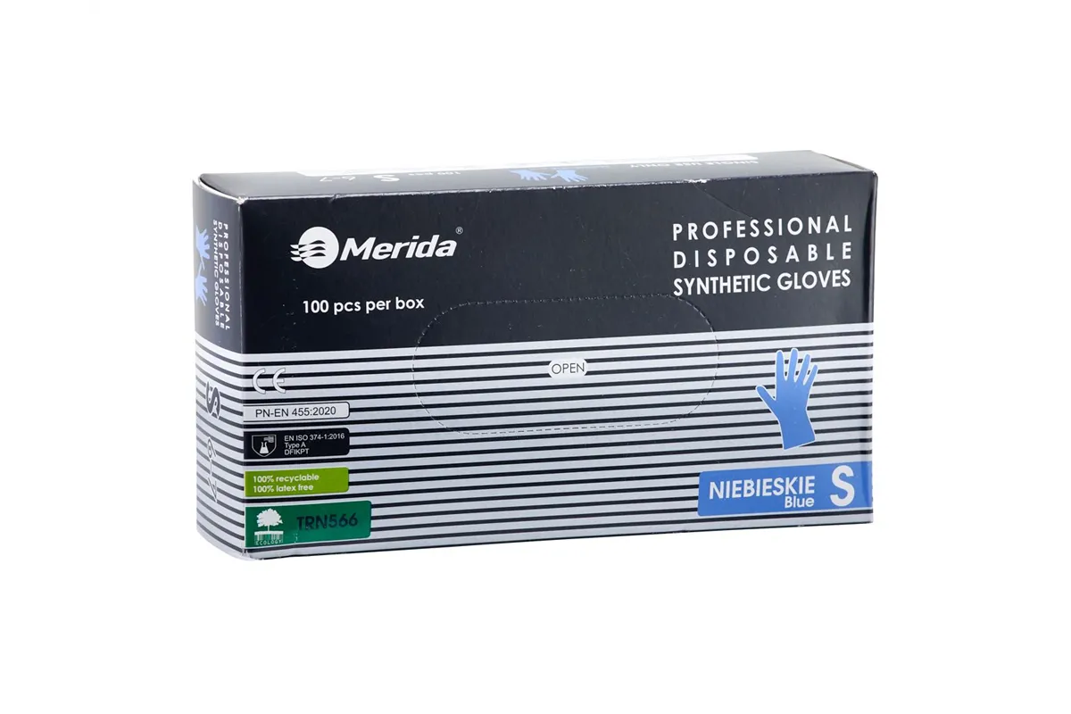 Rękawice winylowo - nitrylowe, niebieskie, rozmiar S, opakowanie 100 szt. Merida TRN566