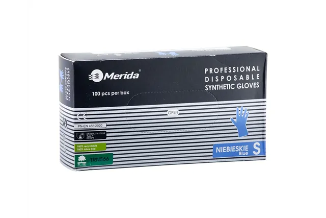 Rękawice winylowo - nitrylowe, niebieskie, rozmiar S, opakowanie 100 szt. Merida TRN566