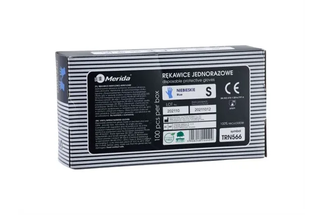 Rękawice winylowo - nitrylowe, niebieskie, rozmiar S, opakowanie 100 szt. Merida TRN566
