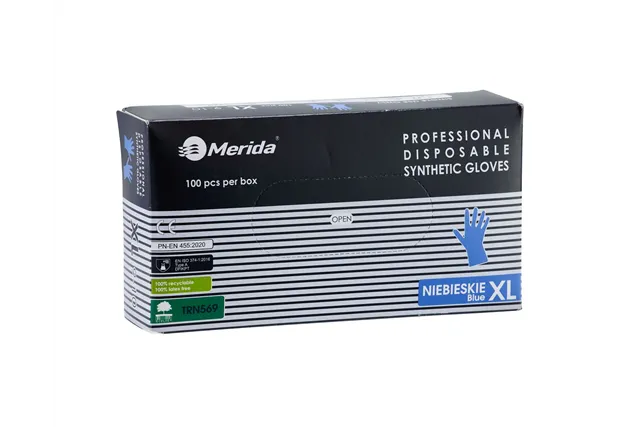 Rękawice winylowo - nitrylowe, niebieskie, rozmiar XL, opakowanie 100 szt. Merida TRN569