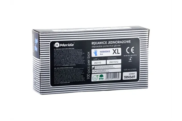 Rękawice winylowo - nitrylowe, niebieskie, rozmiar XL, opakowanie 100 szt. Merida TRN569