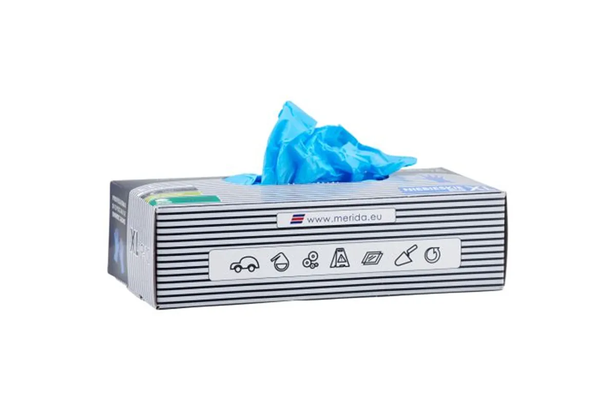 Rękawice winylowo - nitrylowe, niebieskie, rozmiar XL, opakowanie 100 szt. Merida TRN569