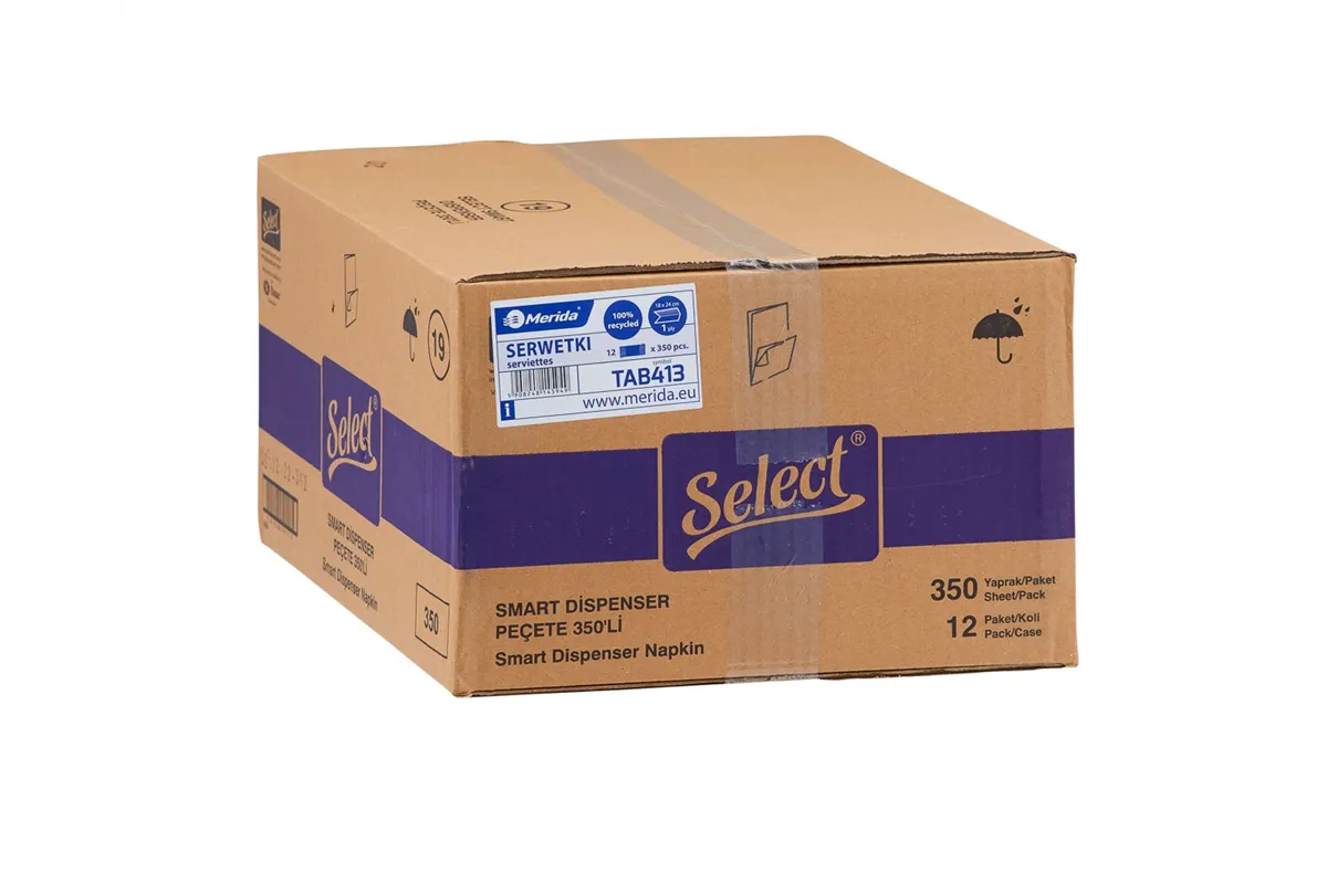 Serwetki gastronomiczne karton 4200 szt., wymiar serwetki 18 x 24 cm, 12 paczek po 350 szt.
 Merida TAB413