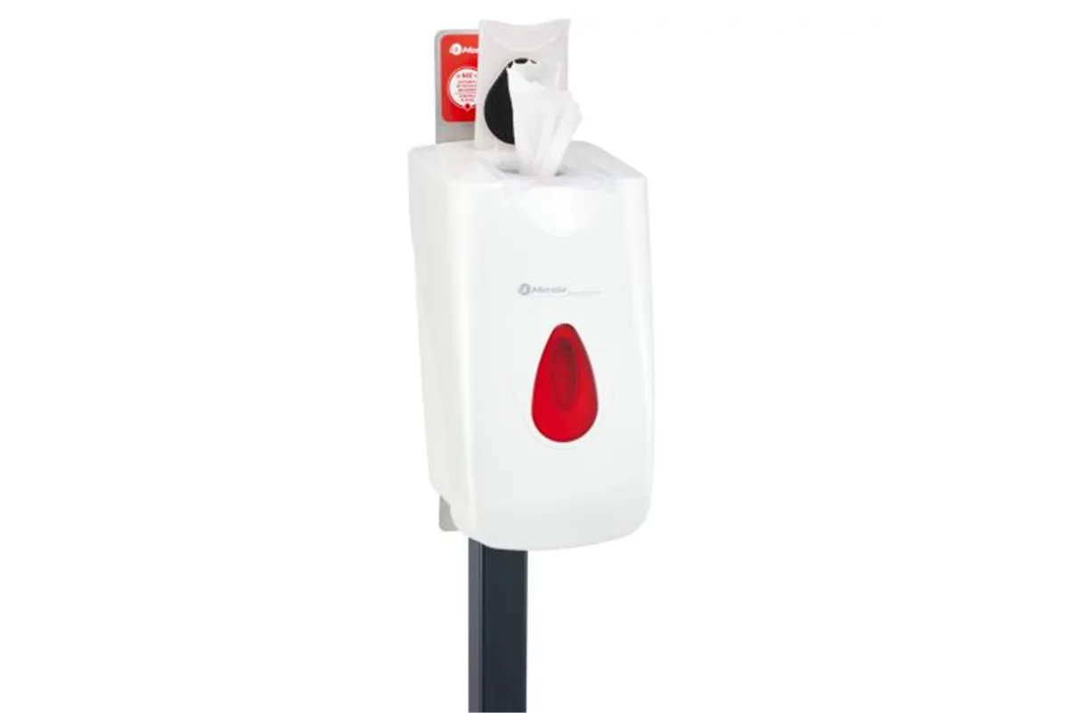 Stojak do dezynfekcji rąk i powierzchni z dozownikiem nasączonych chusteczek MERIDA TOP
 Merida ZEST002