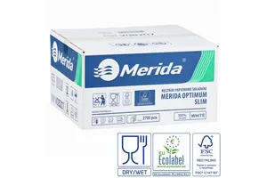 Ręczniki papierowe MERIDA OPTIMUM SLIM, białe, dwuwarstwowe, 2700 szt., ECOLABEL
 Merida VOB207