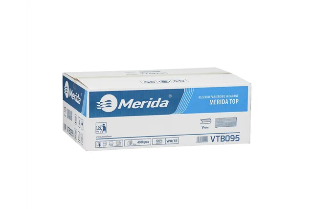 Ręczniki papierowe MERIDA TOP, białe, jednowarstwowe, 4000 szt.
 Merida VTB095