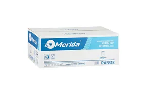 Ręczniki papierowe w roli z adaptorem MERIDA TOP AUTOMATIC MAXI, białe, śr. 19cm dł. 300m jednowarstwowe, 6 rolek
 RAB313