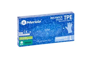Rękawice elastomerowe TPE, niebieskie, rozmiar L, opakowanie 100 szt.
 Merida TRN508