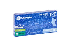 Rękawice elastomerowe TPE, niebieskie, rozmiar XL, opakowanie 100 szt.
 Merida TRN509