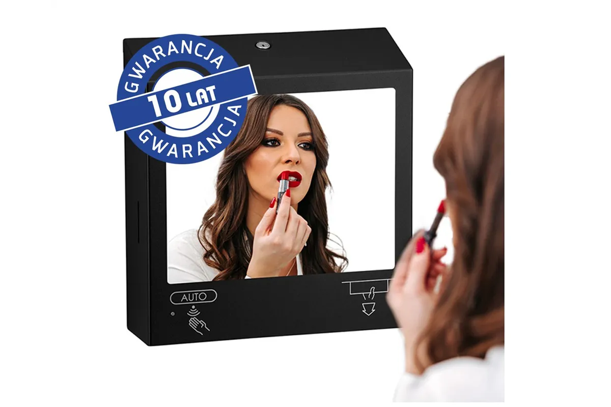 Pojemnik na ręczniki z bezdotykowym dozownikiem mydła z lustrem „3 w 1" MERIDA STELLA SLIM BLACK LINE COMBO czarny
 ASC753