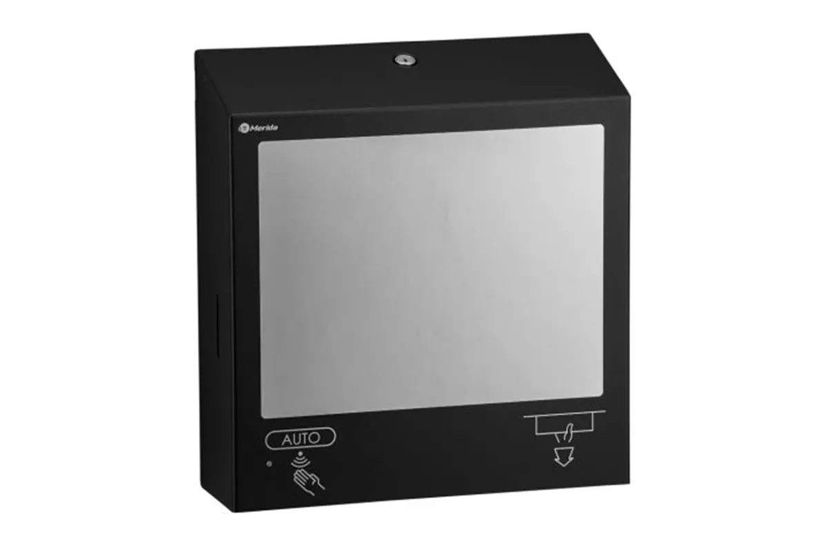 Pojemnik na ręczniki z bezdotykowym dozownikiem mydła z lustrem „3 w 1" MERIDA STELLA SLIM BLACK LINE COMBO czarny
 ASC753