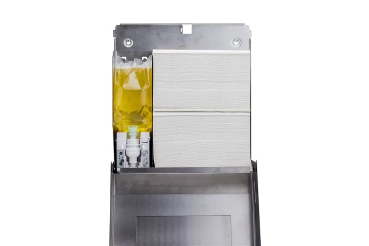 Pojemnik na ręczniki z bezdotykowym dozownikiem mydła z lustrem „3 w 1" MERIDA STELLA SLIM BLACK LINE COMBO czarny
 ASC753