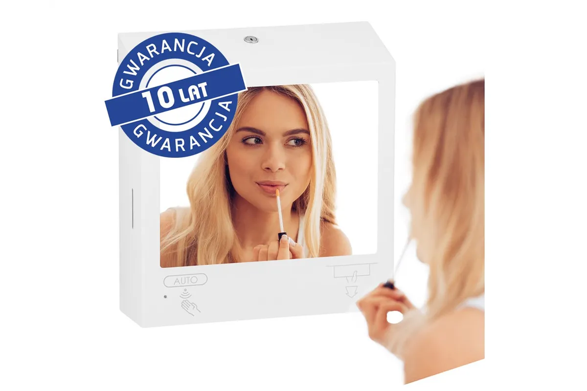 Pojemnik na ręczniki z automatycznym dozownikiem mydła z lustrem „3w1" MERIDA STELLA SLIM WHITE LINE COMBO biały
 ASB753