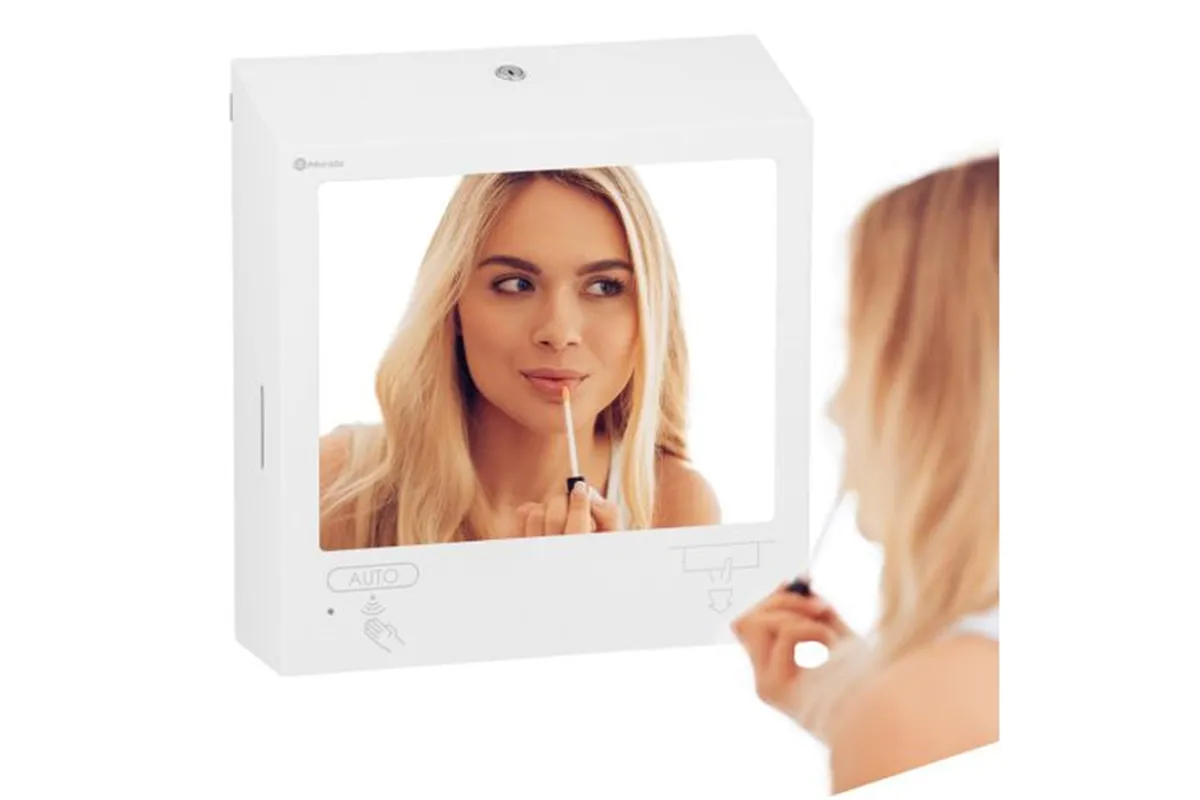 Pojemnik na ręczniki z automatycznym dozownikiem mydła z lustrem „3w1" MERIDA STELLA SLIM WHITE LINE COMBO biały
 ASB753