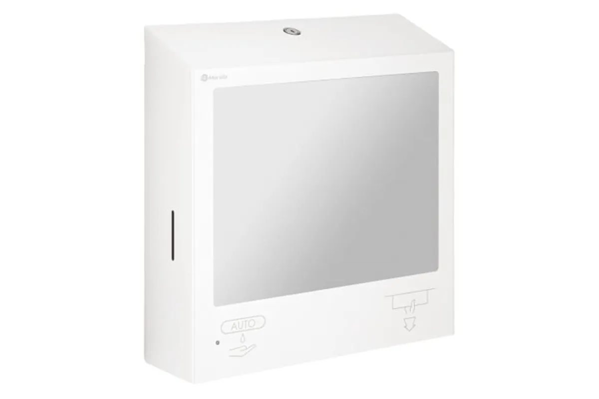 Pojemnik na ręczniki z automatycznym dozownikiem mydła z lustrem „3w1" MERIDA STELLA SLIM WHITE LINE COMBO biały
 ASB753