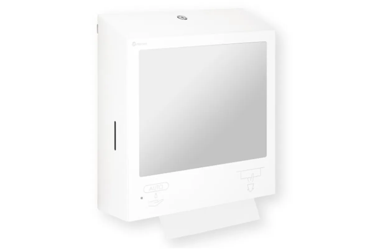 Pojemnik na ręczniki z automatycznym dozownikiem mydła z lustrem „3w1" MERIDA STELLA SLIM WHITE LINE COMBO biały
 ASB753