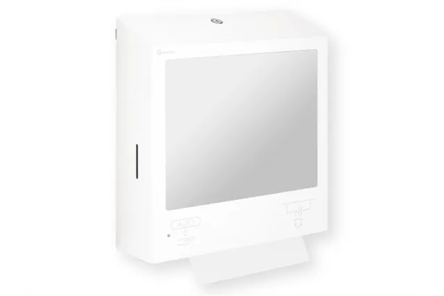 Pojemnik na ręczniki z automatycznym dozownikiem mydła z lustrem „3w1" MERIDA STELLA SLIM WHITE LINE COMBO biały
 ASB753