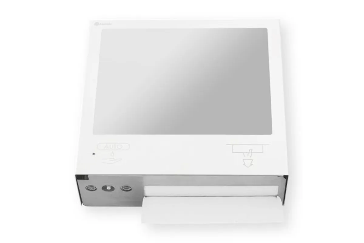 Pojemnik na ręczniki z automatycznym dozownikiem mydła z lustrem „3w1" MERIDA STELLA SLIM WHITE LINE COMBO biały
 ASB753