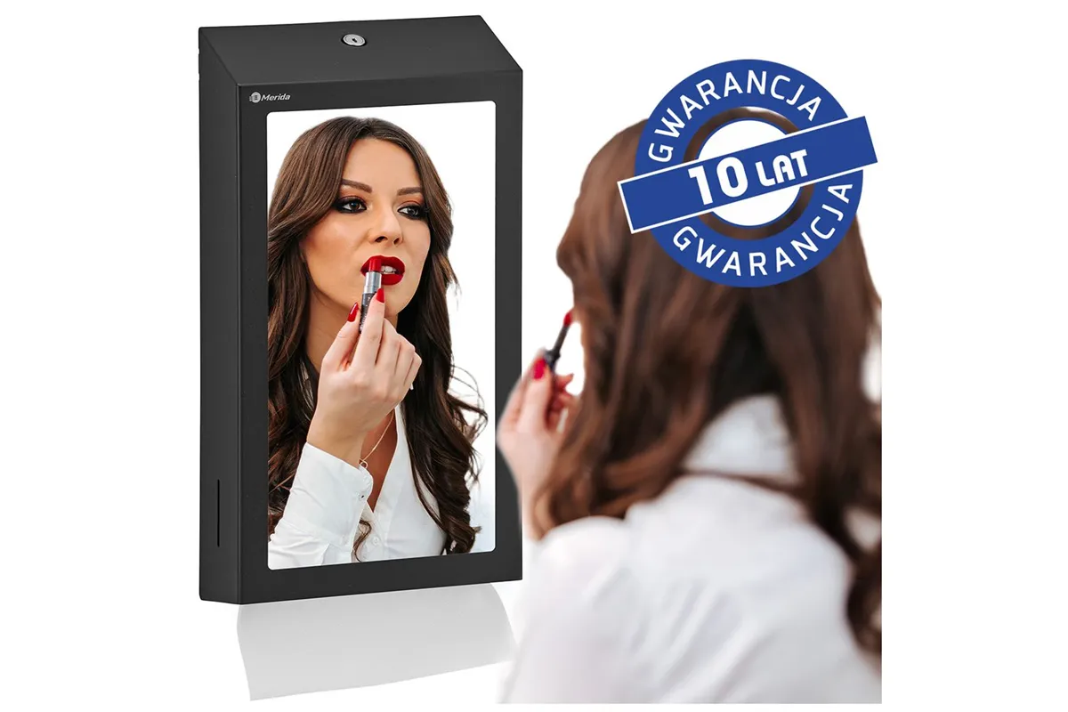 Pojemnik na ręczniki składane z lustrem ze stali SuperMirror „2w1" MERIDA STELLA SLIM BLACK LINE MEGA COMBO, czarny
 ASC755