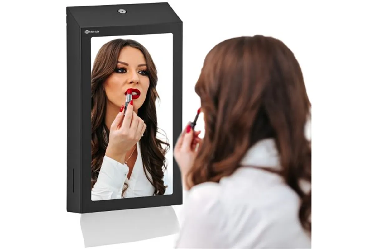 Pojemnik na ręczniki składane z lustrem ze stali SuperMirror „2w1" MERIDA STELLA SLIM BLACK LINE MEGA COMBO, czarny
 ASC755