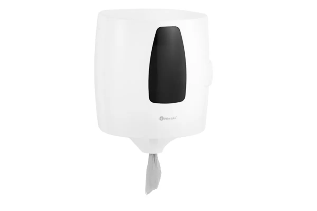 Pojemnik na ręczniki w rolach w systemie listkowym MERIDA ONE CENTER PULL, tworzywo ABS, biały
 Merida CEB701