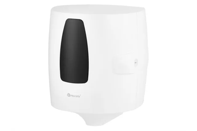 Pojemnik na ręczniki w rolach w systemie listkowym MERIDA ONE CENTER PULL, tworzywo ABS, biały
 Merida CEB701