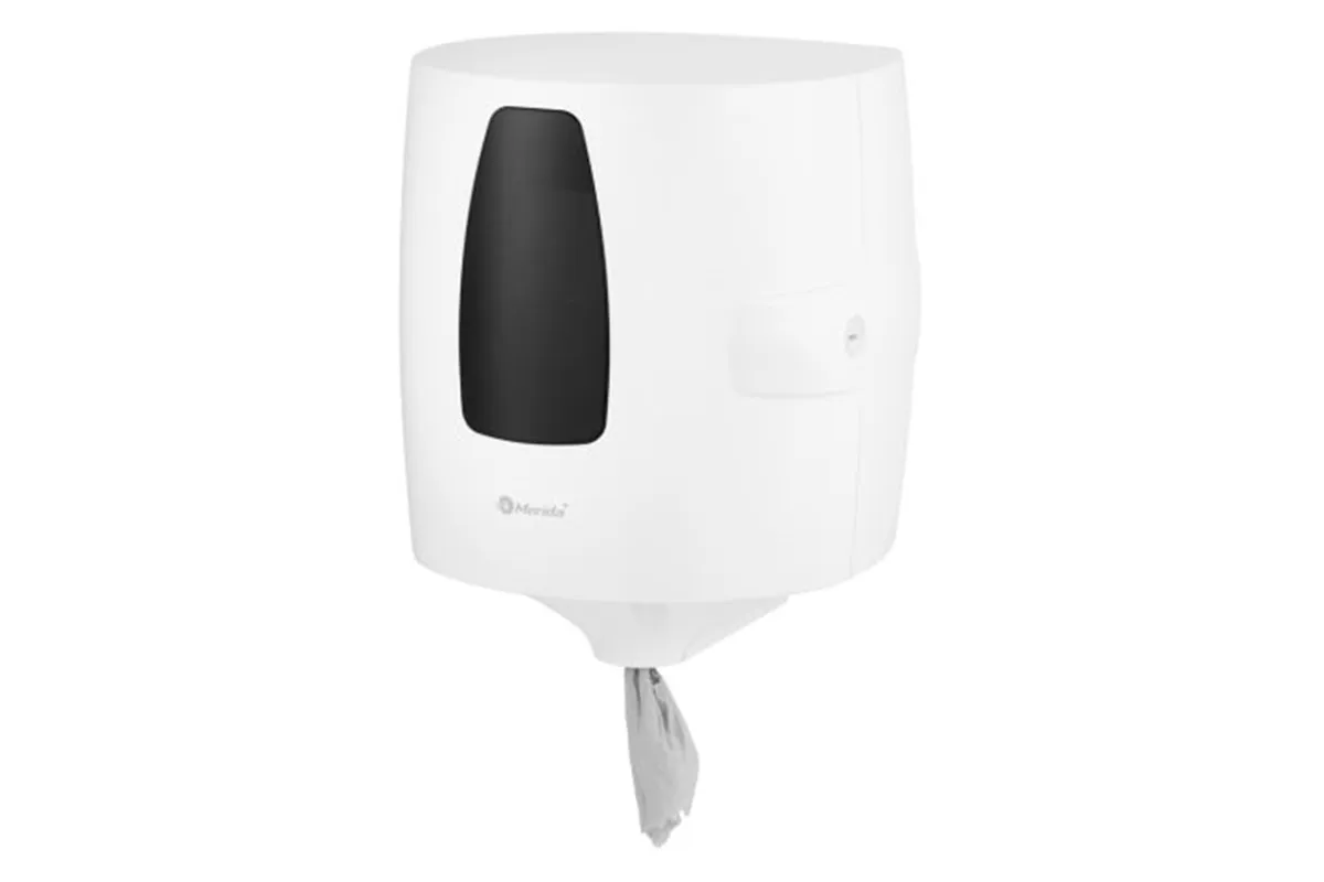 Pojemnik na ręczniki w rolach w systemie listkowym MERIDA ONE CENTER PULL, tworzywo ABS, biały
 Merida CEB701