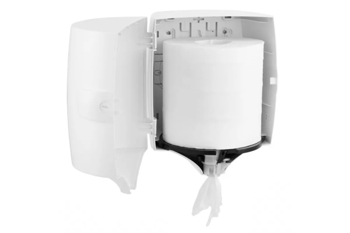 Pojemnik na ręczniki w rolach w systemie listkowym MERIDA ONE CENTER PULL, tworzywo ABS, biały
 Merida CEB701