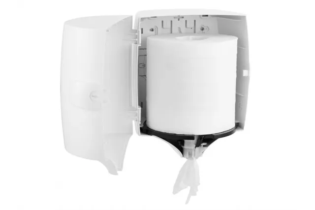 Pojemnik na ręczniki w rolach w systemie listkowym MERIDA ONE CENTER PULL, tworzywo ABS, biały
 Merida CEB701