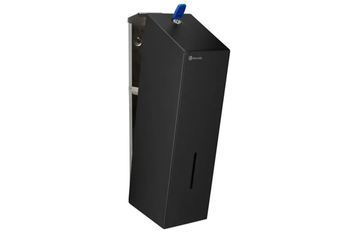 Pojemnik na papier toaletowy w listkach MERIDA STELLA BLACK LINE, pojemność do 675 szt., czarny
 Merida BSC402
