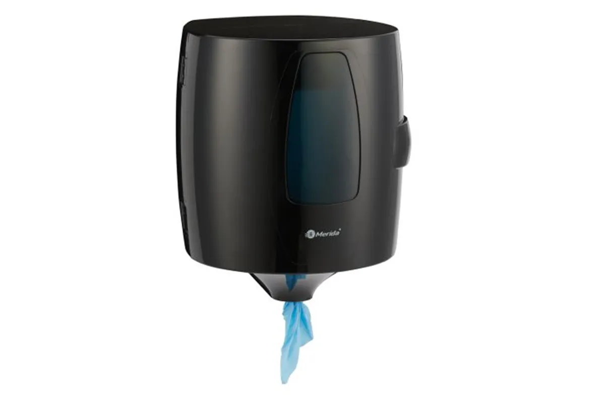Pojemnik na ręczniki papierowe w roli w systemie listkowym MERIDA ONE CENTER PULL, tworzywo ABS, czarny
 Merida CEC701