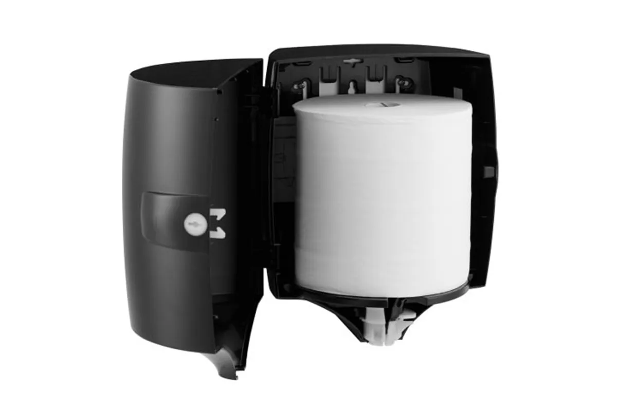 Pojemnik na ręczniki papierowe w roli w systemie listkowym MERIDA ONE CENTER PULL, tworzywo ABS, czarny
 Merida CEC701