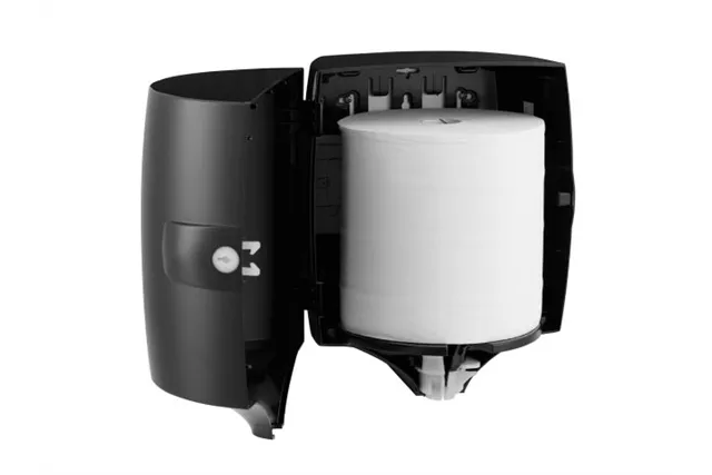 Pojemnik na ręczniki papierowe w roli w systemie listkowym MERIDA ONE CENTER PULL, tworzywo ABS, czarny
 Merida CEC701