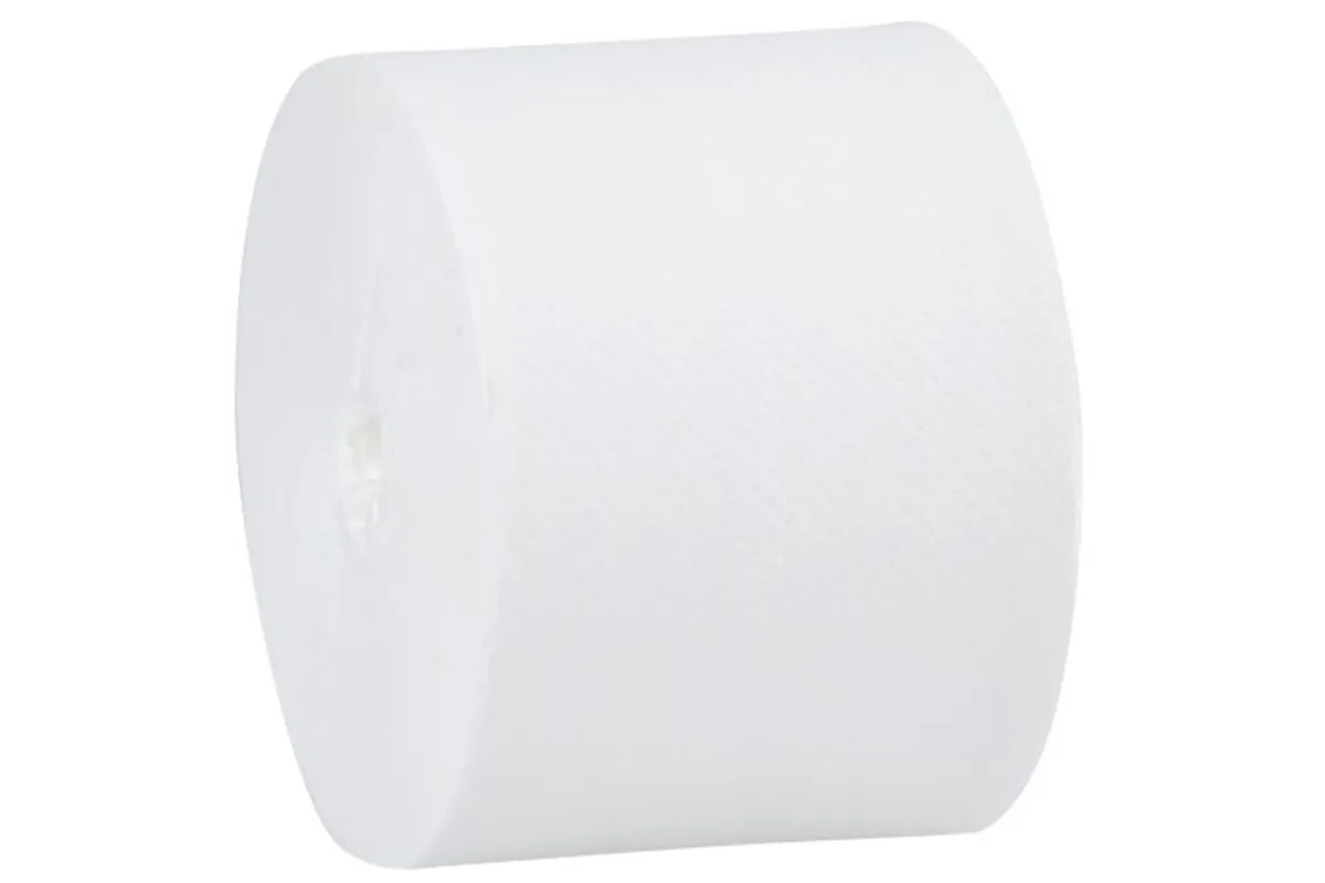 Papier toaletowy bez gilzy MERIDA TOP, biały, średnica 12 cm, długość 85 m, dwuwarstwowy, karton 18 szt, ECOLABEL
 PTB301