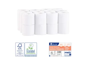 Papier toaletowy MERIDA PREMIUM, biały, średnica 12,5 cm, długość 50 m, trzywarstwowy, worek 24 szt., ECOLABEL
 Merida PPB502