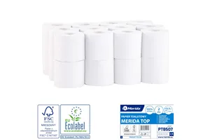 Papier toaletowy MERIDA TOP, biały, średnica 12,5 cm, długość 68 m, dwuwarstwowy, worek 24 szt., ECOLABEL
 Merida PTB507