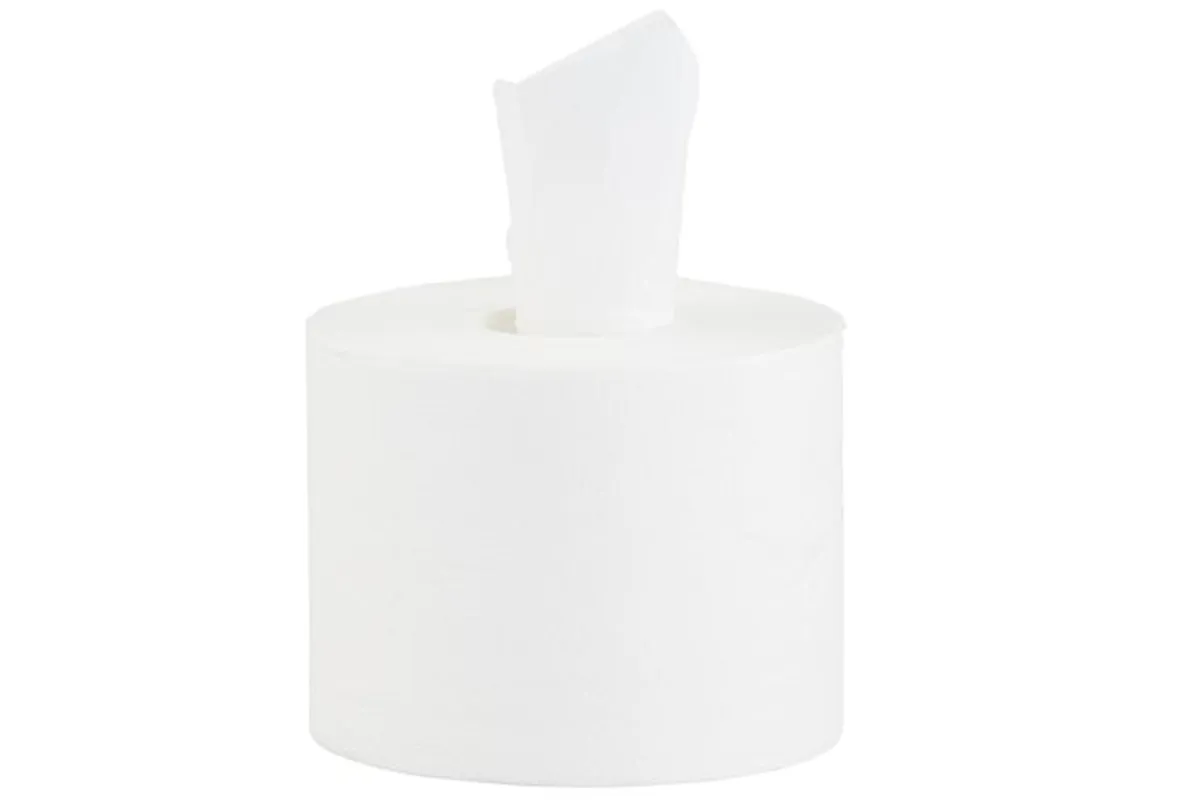 Papier toaletowy MERIDA TOP CENTER PULL, biały, średnica 17 cm, długość 120 m, dwuwarstwowy, zgrzewka 6 szt., ECOLABEL
 PTB703
