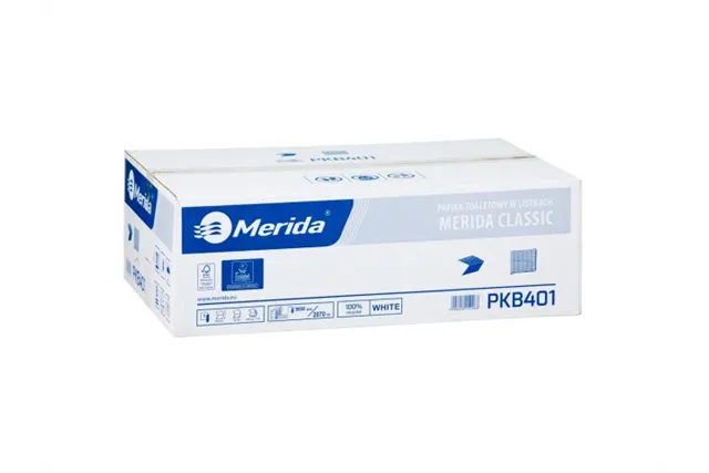 Papier toaletowy w listkach MERIDA CLASSIC, biały, jednowarstwowy, karton 9000 szt., ECOLABEL
 Merida PKB401