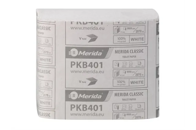 Papier toaletowy w listkach MERIDA CLASSIC, biały, jednowarstwowy, karton 9000 szt., ECOLABEL
 Merida PKB401