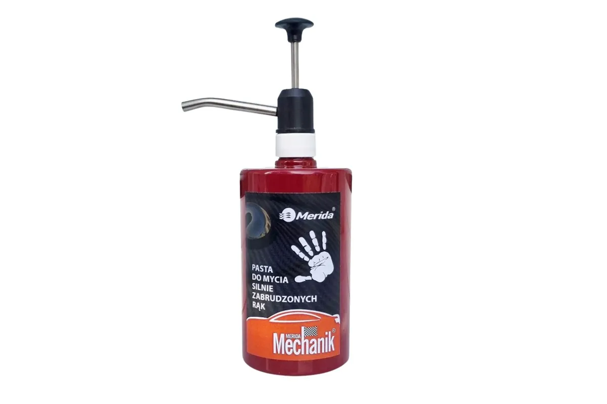 Pasta do mycia silnie zabrudzonych rąk MERIDA MECHANIK, rubinowa butelka z pompką, 500 g
 Merida MTX002