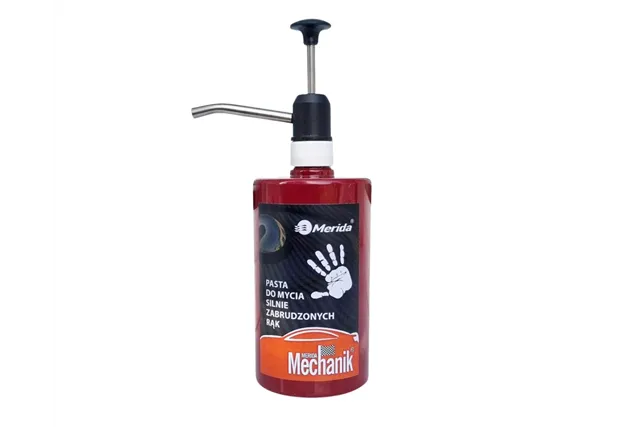 Pasta do mycia silnie zabrudzonych rąk MERIDA MECHANIK, rubinowa butelka z pompką, 500 g
 Merida MTX002