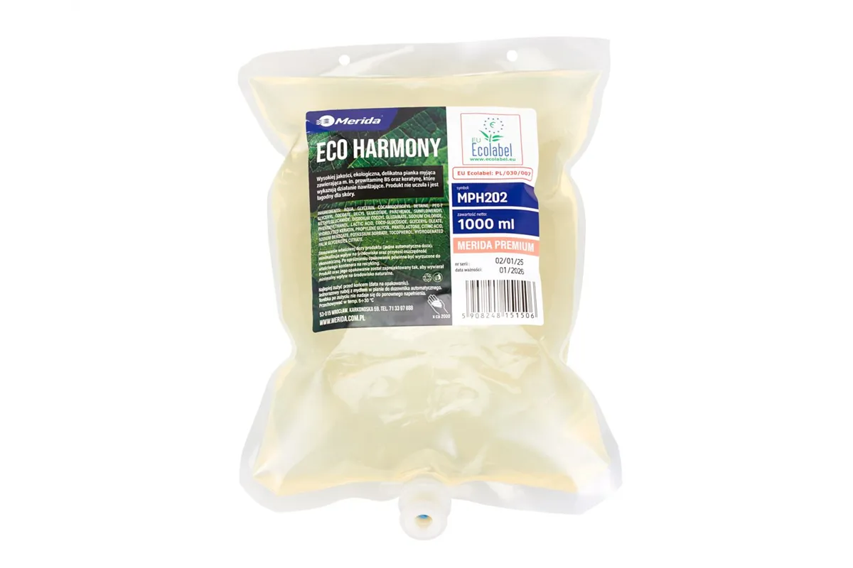 Mydło w pianie MERIDA ECO HARMONY, wkład 1000 ml, bez zapachu, ECOLABEL
 Merida MPH202