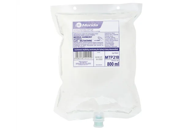 Mydło w pianie MERIDA HARMONY LUX AUTOMATIC BEZWONNE, jednorazowy wkład 800 ml, bez zapachu
 Merida MTP218