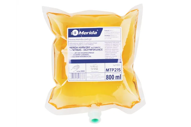 Mydło w pianie MERIDA HARMONY SANITINAS AUTOMATIC DEZYNFEKUJĄCE, jednorazowy wkład 800 ml, zapach grejpfrutowy
 Merida MTP215