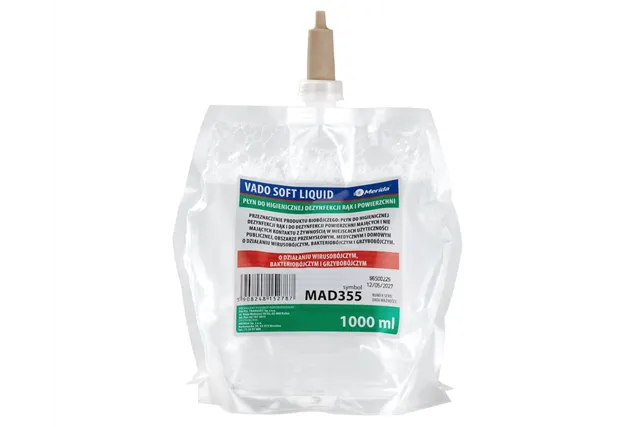 MERIDA VADO SOFT bezalkoholowy płyn do higienicznej dezynfekcji rąk i powierzchni, jednorazowy wkład 1000 ml
 Merida MAD355